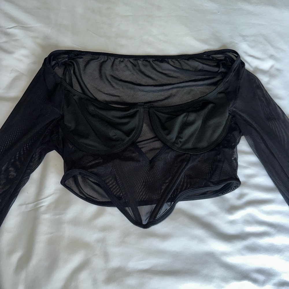 Elegant Black Mesh Long Sleeve Top